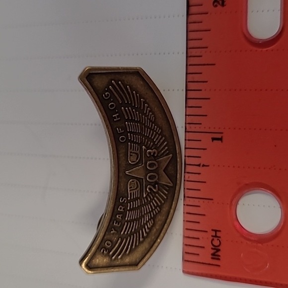 Harley Owners Group 2003 - 20 Years of H.O.G. Brass Moto Pin - Picture 3 of 6